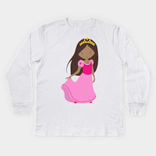 African American Princess, Queen, Crown, Ball Gown Kids Long Sleeve T-Shirt